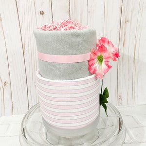 its a girl baby shower, girl baby shower, pink and gray baby shower, pink and gray diaper cake, pink baby shower, pink diaper cake, baby image 1
