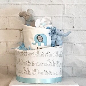 Elephant diaper cake Elephant baby shower centerpiece Diaper cake for boy Baby blue diaper cake Monogrammed baby gift Elephant shower decor