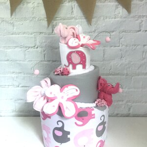 Elephant diaper cake, Baby shower centerpieces, Baby shower decor, Pink and gray elephant baby shower, pink elephant baby shower, host gift