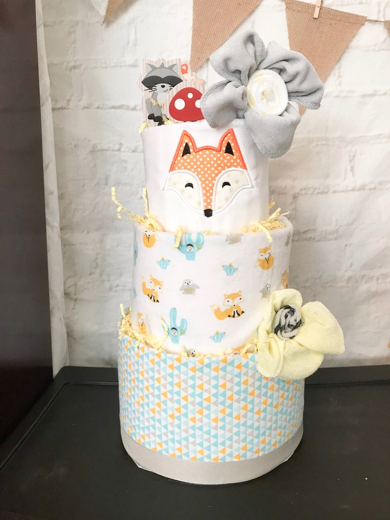 Woodland baby shower decorations Woodland Diaper Cake Fox | Etsy