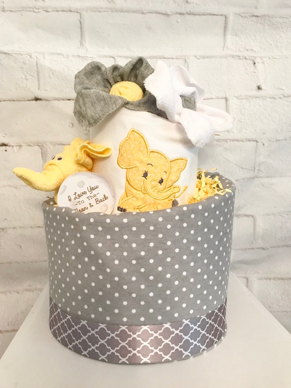 Elephant Baby Shower Gateau De Couche Mixte Jaune Neutre Gris Panier Cadeau Gateaux De Couches Couches Centroarco Com