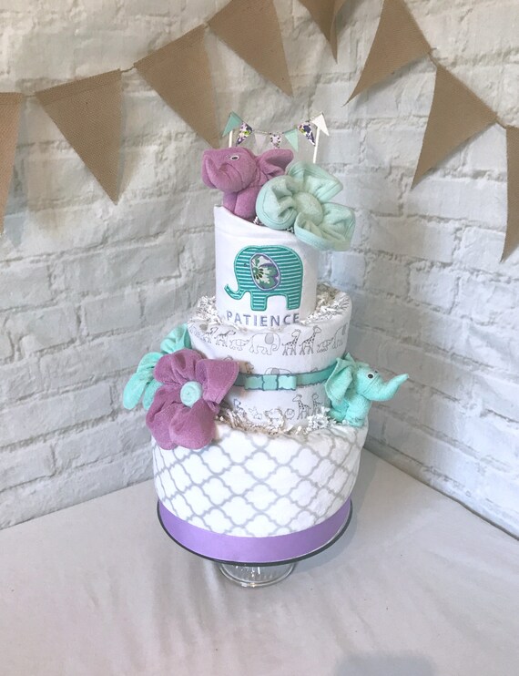 purple elephant baby shower cake