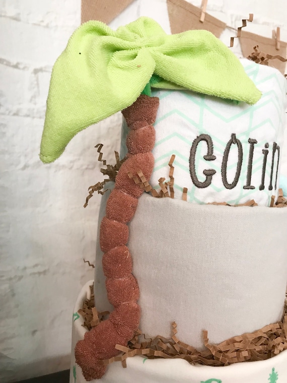 Palm tree cake topper,diaper cake decorations,tropical baby shower,jungle baby shower,cake topper birthday, cake topper babyshower,washcloth