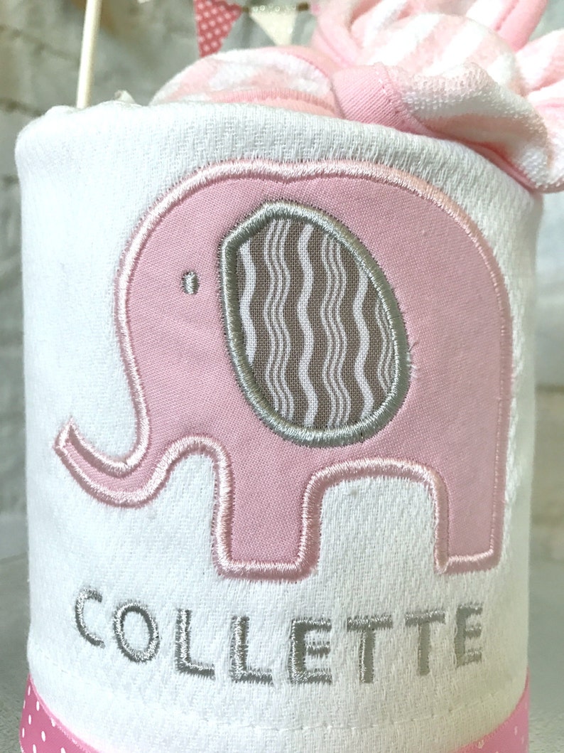 Elephant Diaper Cake Pink /& Gray Elephant Baby shower centerpiece Baby Sprinkle Gift Monogrammed Baby Gift Pink Elephant baby shower