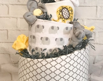 Elephant diaper cake, Yellow Elephant Diaper Cake, Yellow and Gray baby shower, Yellow and Gray Diaper Cake, Elephant baby shower, Elephant