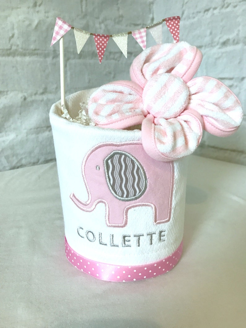 Elephant Diaper Cake Pink /& Gray Elephant Baby shower centerpiece Baby Sprinkle Gift Monogrammed Baby Gift Pink Elephant baby shower