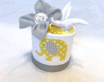 Elephant Diaper Cake, Gray and yellow Diaper Cake, Gray and yellow baby shower, Baby shower centerpiece, Baby Sprinkle Gift, Monogrammed