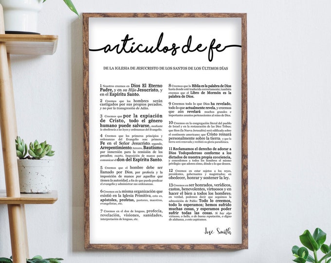 ARTÍCULOS De Fe- Spanish Articles of Faith Print- Cursive emphasized Style