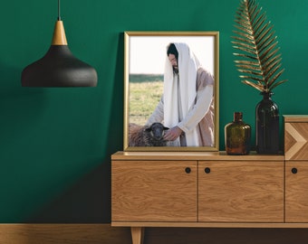 Jesus Comforting Black Sheep Print – Modern Christian Art