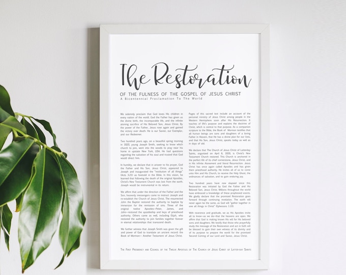 Restoration Proclamation- Premium Print- Simplistic Modern Design- Church of Jesus Christ