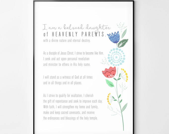 Young Women Theme Print- LDS- Various Colors & Sizes - New YW Theme