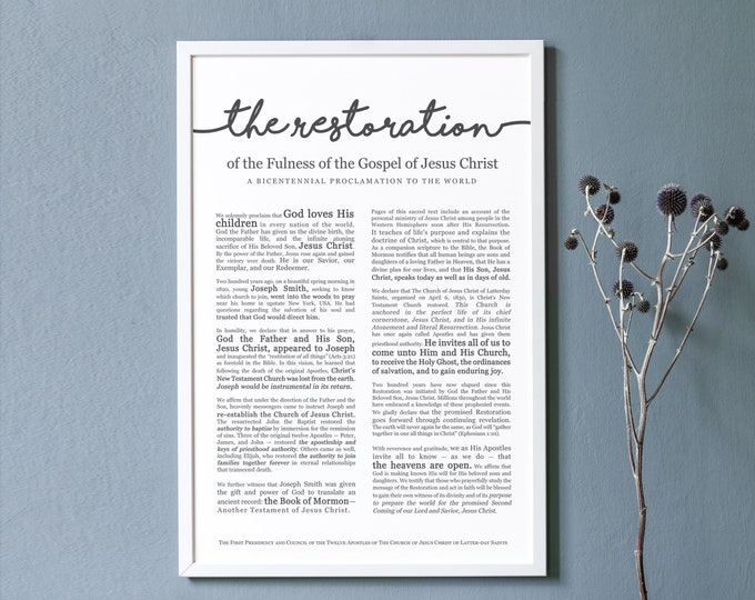 Restoration Bicentennial Proclamation of the Church of Jesus Christ- Premium Print- Cursive