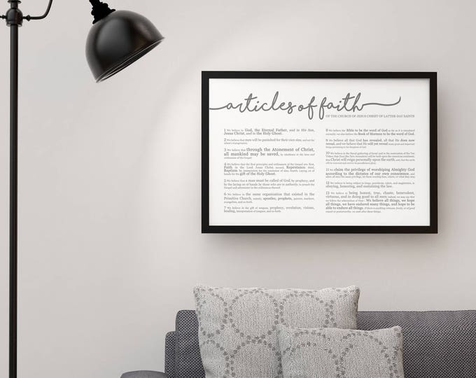 Horizontal Articles of Faith Print- LDS- Various Sizes- Cursive