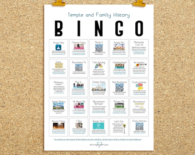 Family History BINGO Poster- Turning Hearts Project