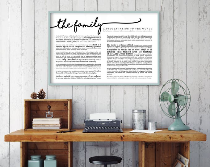 Horizontal Family Proclamation Print- LDS- Various Sizes- Cursive