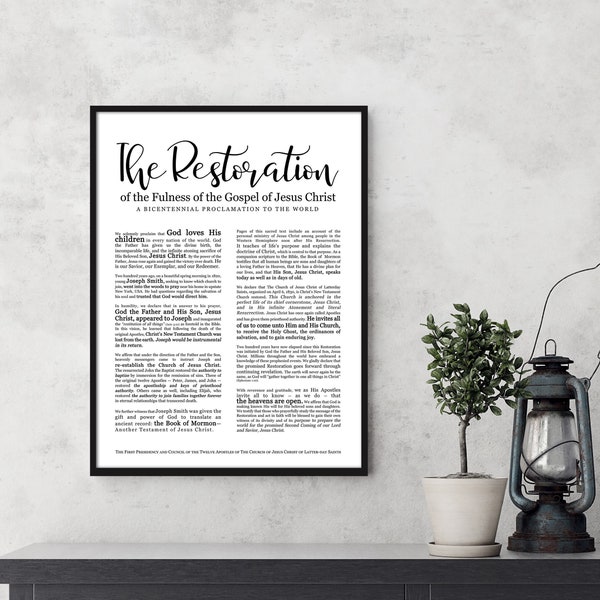 Restoration Proclamation of the Church of Jesus Christ- Premium Print- Modern Emphasized- LDS