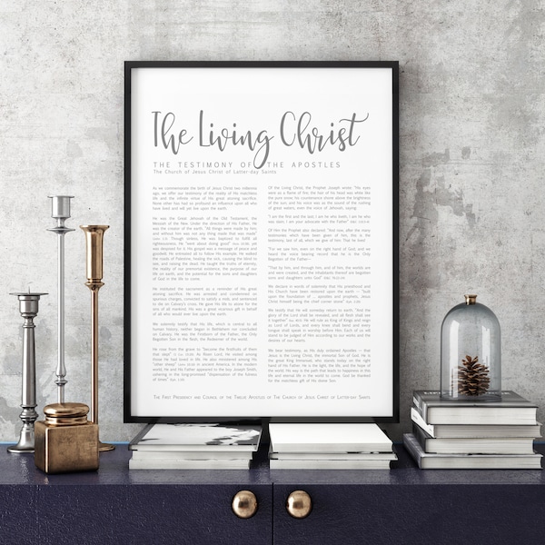 The Living Christ Print- on Premium Paper- Simplistic Modern Uniform Text- LDS