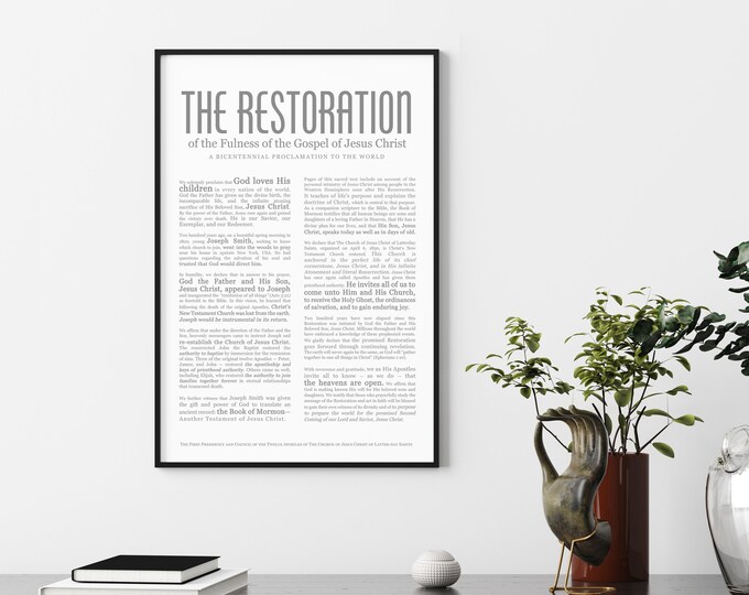 Restoration Proclamation 2020- Premium Print- Masculine Emphasized- LDS