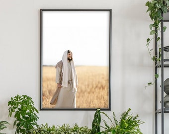 Jesus Christ in Field- Modern Christian Vertical Print, Color