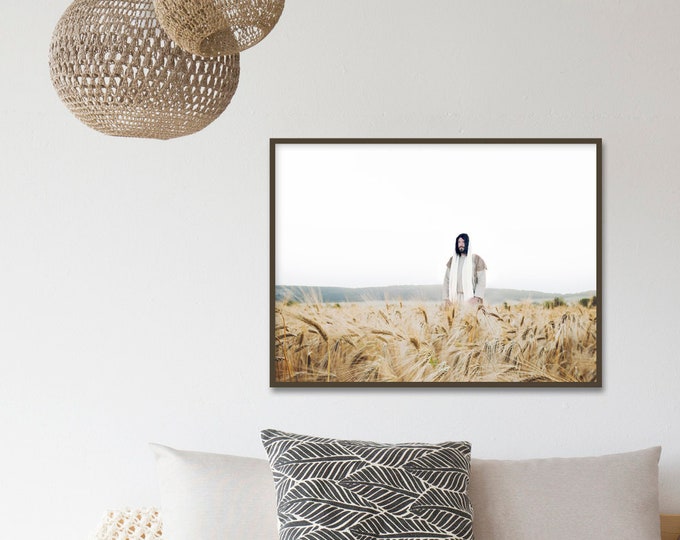 Jesus Christ in Wheat Field- Modern Christian Print, Color