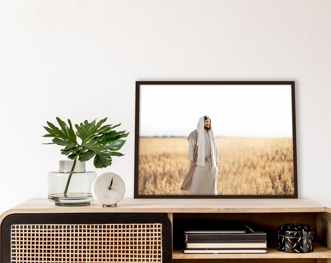 Jesus Christ in Field- Modern Christian Print, Color