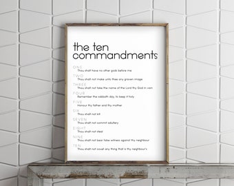 The 10 Commandments- Modern Font, Christian Home Decor Print