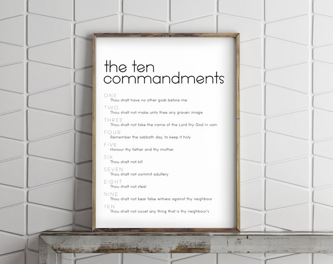 The 10 Commandments- Modern Font, Christian Home Decor Print