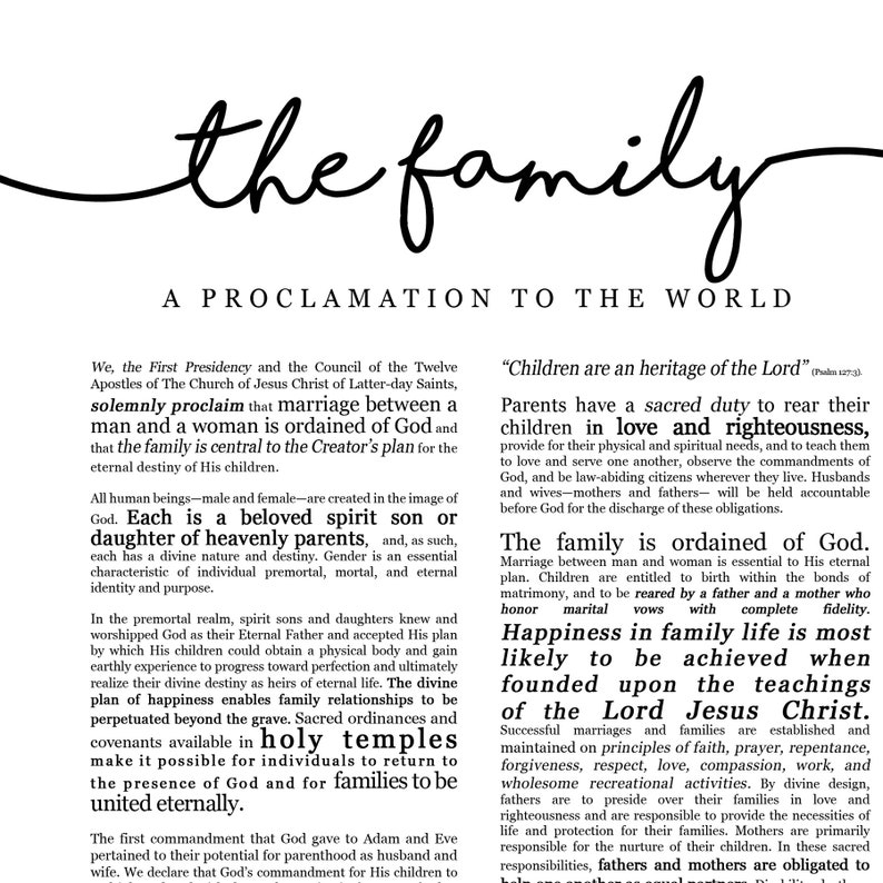 Family Proclamation Print on Premium Paper Cursive Title LDS image 10
