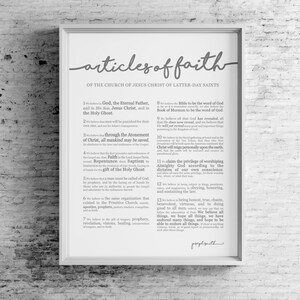 Articles of Faith Print on Premium Paper Cursive Title LDS Gray