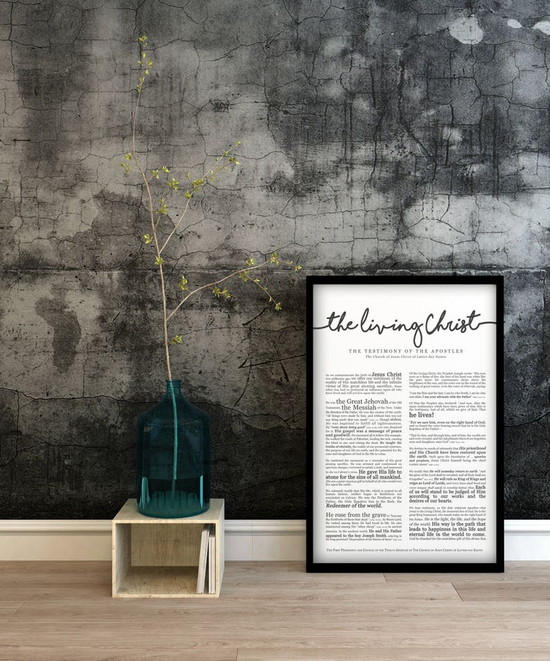 The Living Christ Print on Premium Paper Cursive Title LDS Black