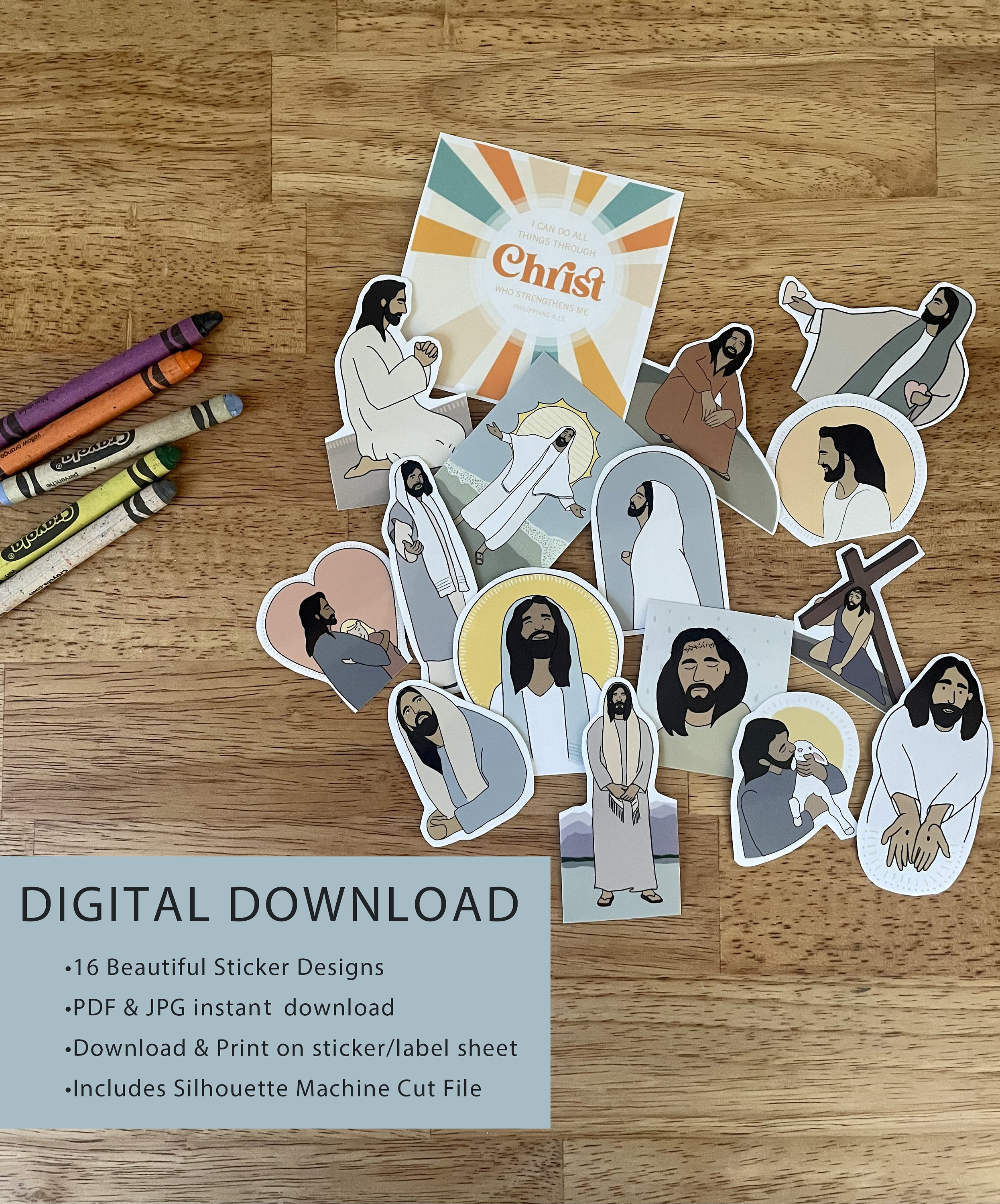 Jesus Sticker Sheet- Printable Download. Christian Stickers