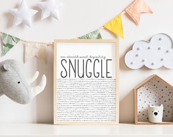 Snuggle- Modern Nursery Art, Black and White