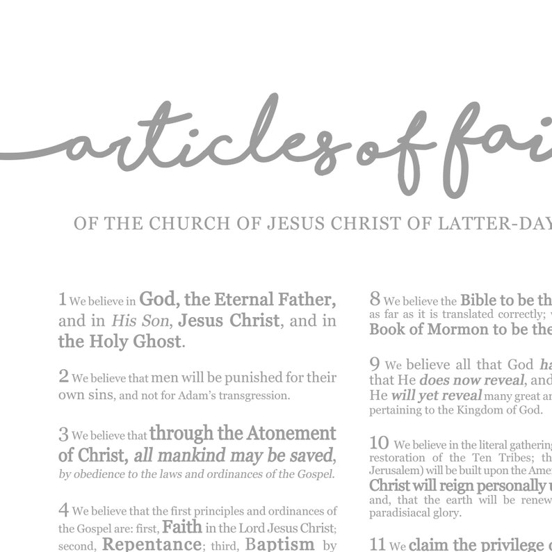 Articles of Faith Print on Premium Paper Cursive Title LDS image 10