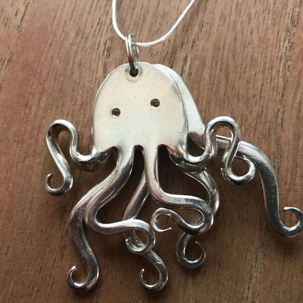 Octopus Fork Necklace. Olly, Silverware Jewelry, Silverware Necklace, Octopus Jewelry, Bent Fork Necklace, Fork Pendant, vintage, Spoon Jewe