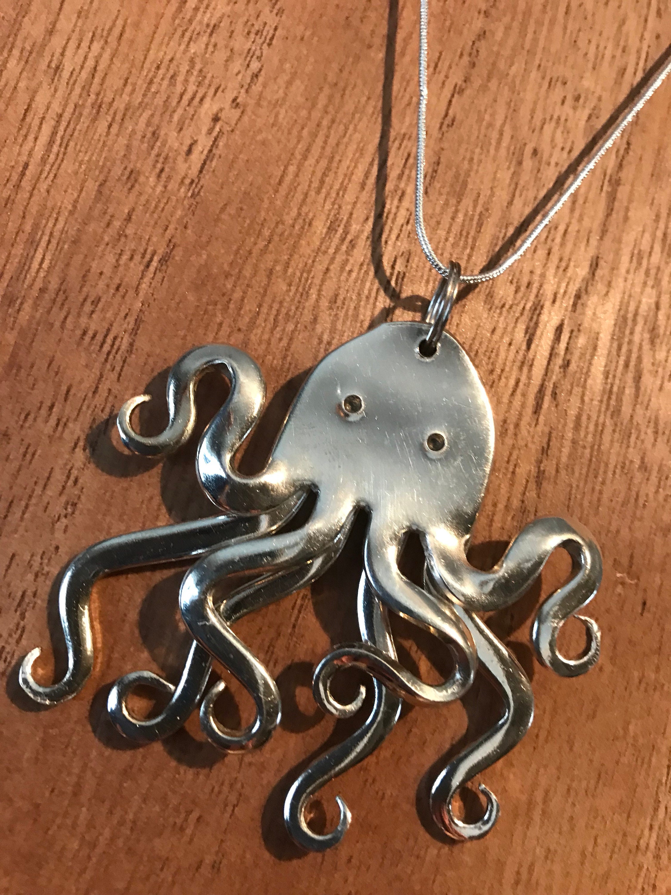 Octopus Necklace, Otto, Silverware jewelery, Fork Necklace,Fork Jewelry  Vintage Silverware Necklace, Upcycled Cutlery jewelry, Dancing