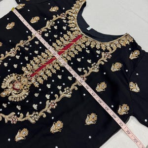 Black Embroidery Pakistani Salwar Kameez Suit in Size 42.
