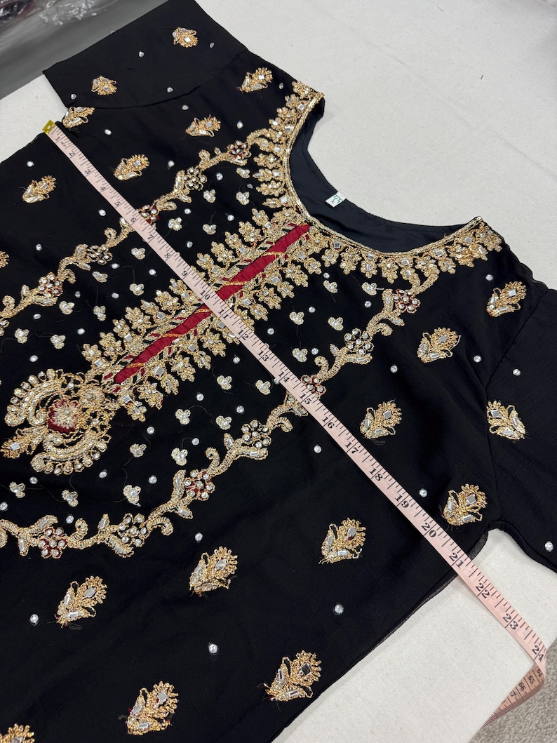 Black Embroidery Pakistani Salwar Kameez Suit in Size 42.