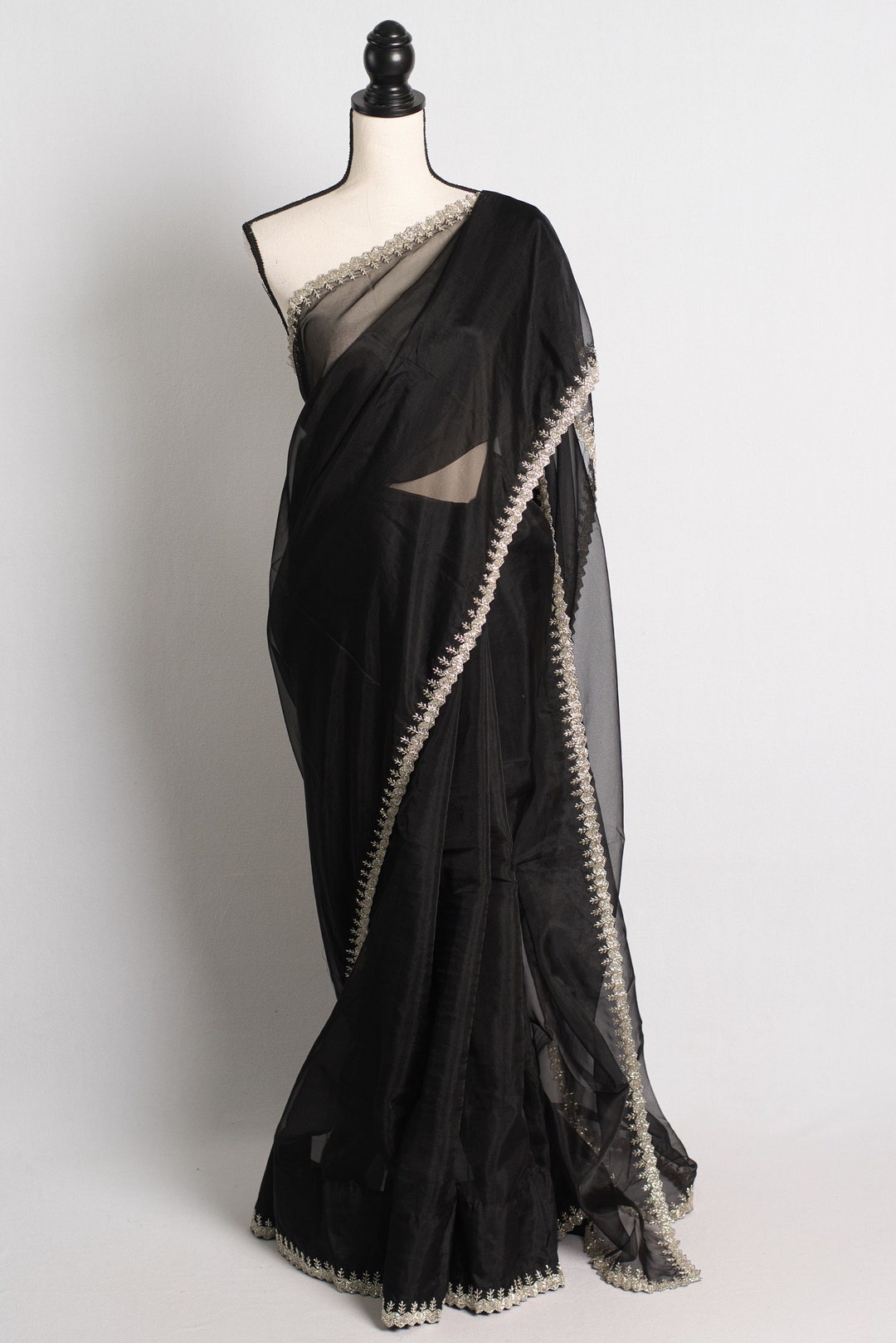 Embroidered Black Organza Partywear Saree