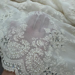 Off White Designer Georgette Saree: Indian Partywear Outfit