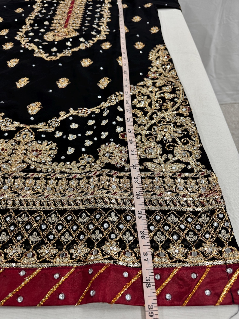 Black Embroidery Pakistani Salwar Kameez Suit in Size 42.