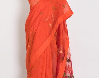 Bengal Linen Cotton Saree Resham Jamdani Pallu Indian Handloom Summer Wear USA Ready Ship