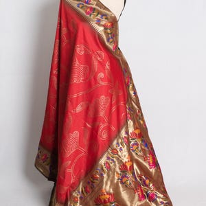 Lotus Motif Blended Paithani Saree in Dark Red and Gold.