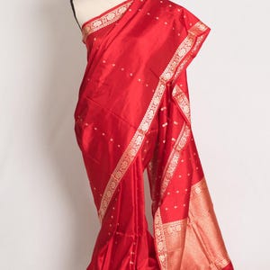 Certified Silk Banarasi Saree with Resham Work In Bright Red, Ships from USA