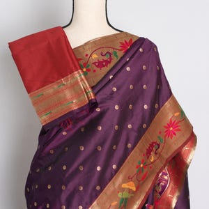 Blended Paithani Saree in Eggplant Purple and Gold, Indian Saree ...