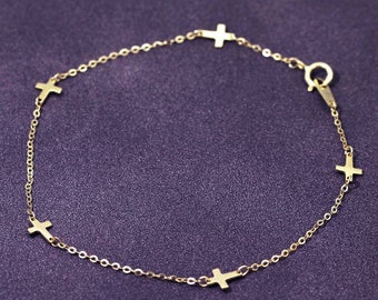 58.5/% of gold good luck charm bracelets handmade Au585 real gold Bracelet 14K gold solid beaded bee charm bracelet