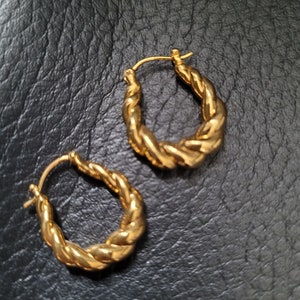 Genuine 18K solid gold twisted hoop earrings, dangle earring Au750 gold, 75% of gold, Ellipse earring, Real K gold