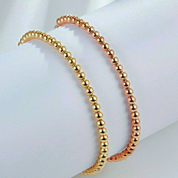 Bracelet à billes massif en or 18 carats authentique personnalisé et personnalisé, or Au750, bracelet perlé en or 75 %, chaîne solide en or rose 18 carats