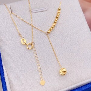 Genuine 18K gold solid sparkle ball pendant necklace, Au750 stamped gold Spiga/Wheat chain, jewelry with gold beads charm