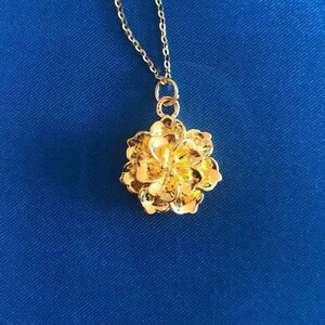 Pure gold 999 gold, 24K gold Peony flower Pendant charm+ 18K gold solid Au750 gold chain necklace, gold pendant 18MM in diameter