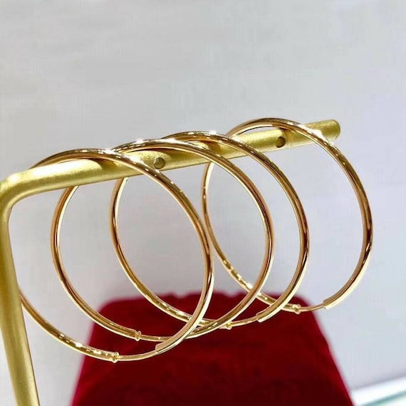 Genuine 18K Gold Solid Big Hoop Earrings 30mm Au750 Gold - Etsy